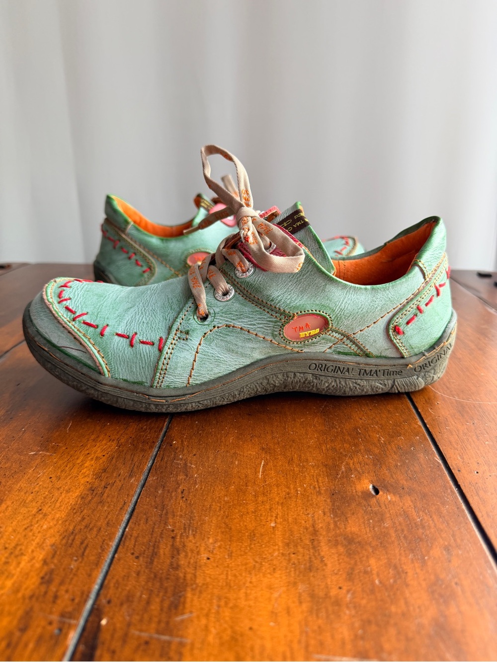 TMA EYES Original Time Mint Green Hand Stitched Leather Sneakers EU 42